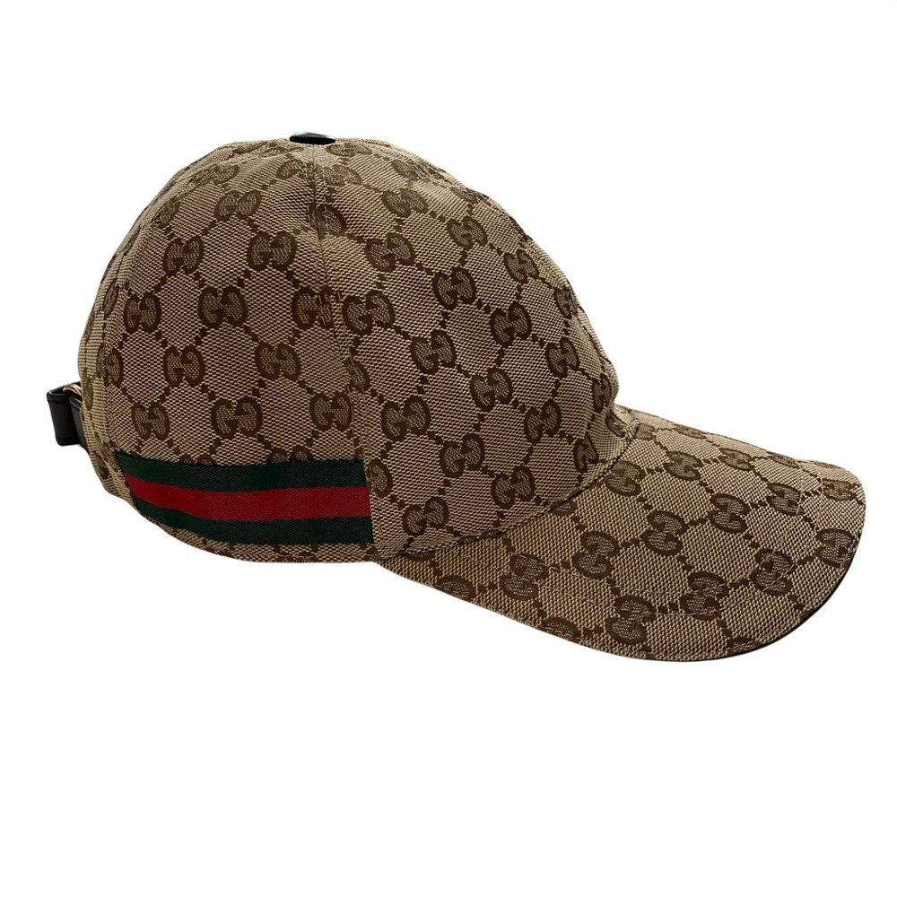 Gucci Beige Brown Monogram Baseball Cap with Green-Red Stripe - Picture 4 of 14